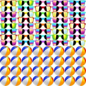 60Pcs Sunglasses Beach Balls Bulk Party Favors for Kids 30Pcs Neon Sunglasses 30Pcs 12" Beach Balls Kid Boys Girls Graduation Party Supplies for Summer Beach Pool Party Favors Goodie Bag Favors
