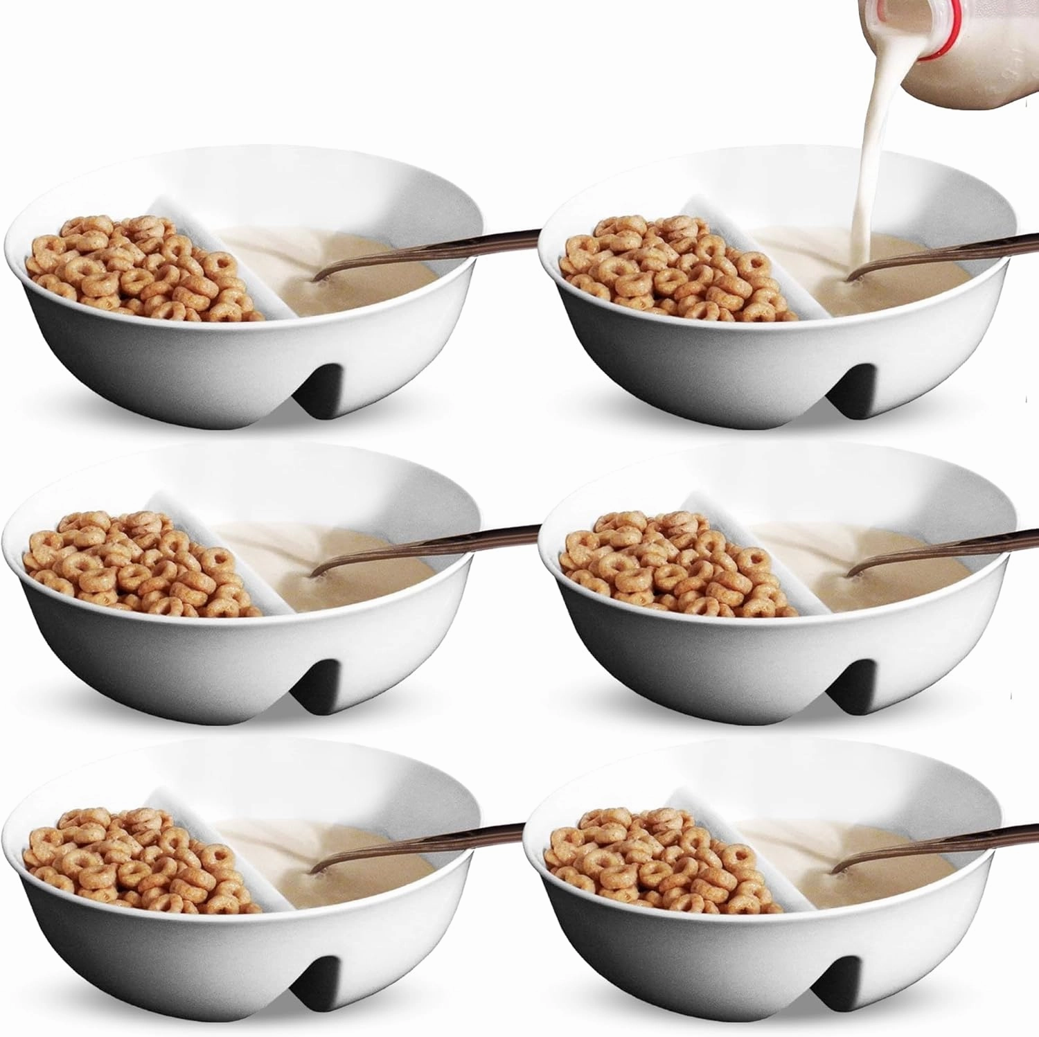 6 Pack - Just Crunch Anti-Soggy Cereal Bowl - Keeps Cereal Fresh & Crunchy | BPA Free | Microwave Safe | Ice Cream & Topping, Yogurt & Berries, Fries & Ketchup and More – White