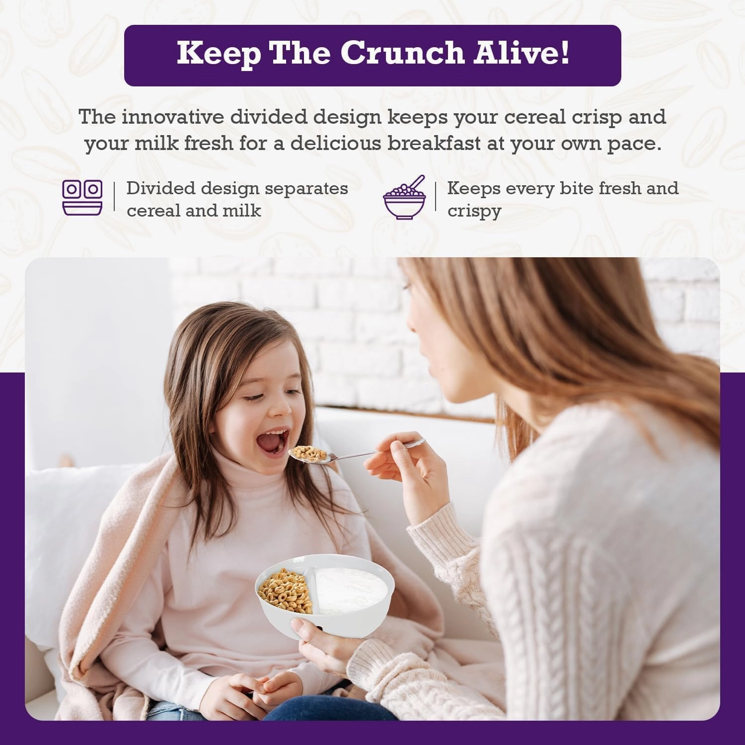 6 Pack - Just Crunch Anti-Soggy Cereal Bowl - Keeps Cereal Fresh & Crunchy | BPA Free | Microwave Safe | Ice Cream & Topping, Yogurt & Berries, Fries & Ketchup and More – White