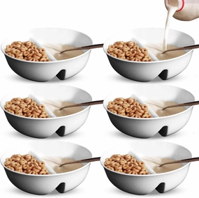6 Pack - Just Crunch Anti-Soggy Cereal Bowl - Keeps Cereal Fresh & Crunchy | BPA Free | Microwave Safe | Ice Cream & Topping, Yogurt & Berries, Fries & Ketchup and More – White