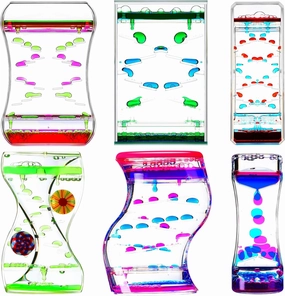 6 Pack Liquid Motion Bubbler Liquid Timer Operation Christmas Bulk Items Bubble Timer Sensory Toys Colorful Oil Hourglass Fidget Toy Sensory Bottles for Boy Girl Autism ADHD Adults(Cute)