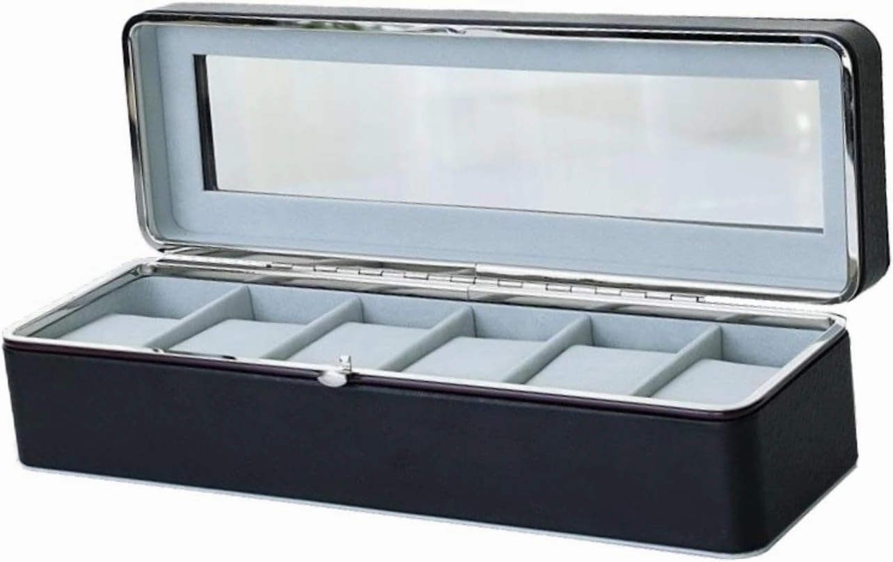 6 Slots Watches Organizer, Multifunctional Box, Portable, Jewelry Display Case for Table Dresser Necklace Bracelet Earrings