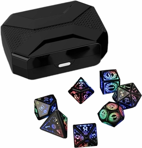 7Pcs Rechargable Glowing Polyhedral Dices LED Colorful Light Electronic Dices with Charging Box Table Game Dices