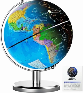 8'' Illuminated World Globe with Constellation Night Light, Easy to Read HD Text Educational Earth Globe for Children with Heavy Stand, Student Kids Geography Gift