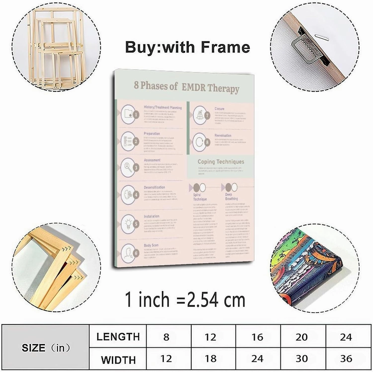 8 Phases of EMDR Therapy Poster Mental Health Wall Art(2) Canvas Painting Posters And Prints Wall Art for Living Room Bedroom Decor 20x30inch(50x75cm) Frame-style