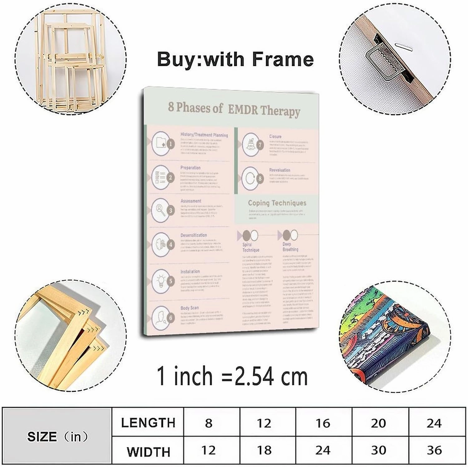 8 Phases of EMDR Therapy Poster Mental Health Wall Art(2) Canvas Painting Posters And Prints Wall Art for Living Room Bedroom Decor 24x36inch(60x90cm) Frame-style