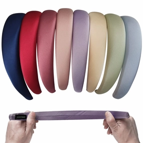 8Pcs Satin Headbands for Women, Fashion Pearly Lustre Solid Color Wide Headbands for Girls Thick Soft Padded Headband, Cloth Art Hair Hoop Glitter Vintage Hair Accessories (Color B)
