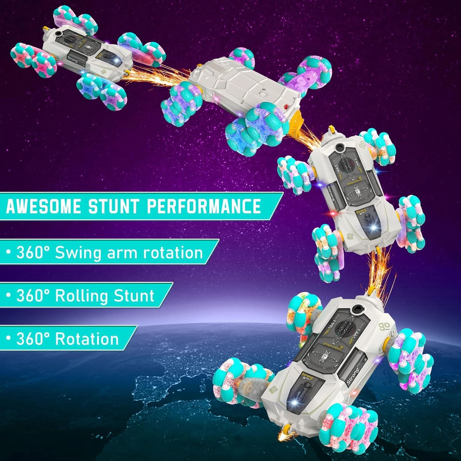 8WD Gesture Sensing Rc Stunt Cars Toys for Kids Age 6-13, Hand Controlled Stunt Car, 2.4Ghz Double-Sided Drift Stunt Car, Xmas Best Gift Ideas for Boys Girl Age 6 7 8 9 10 11 12  Year (White)
