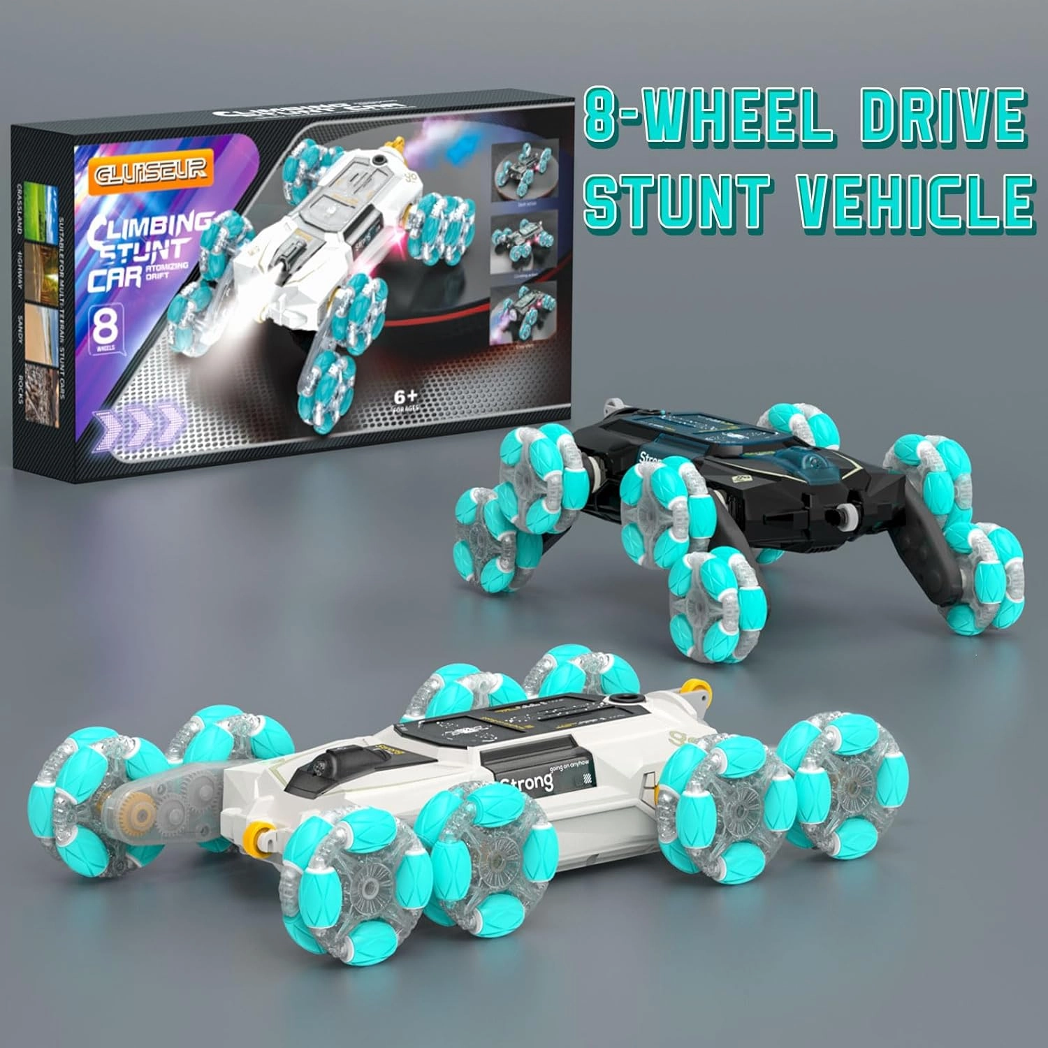 8WD Gesture Sensing Rc Stunt Cars Toys for Kids Age 6-13, Hand Controlled Stunt Car, 2.4Ghz Double-Sided Drift Stunt Car, Xmas Best Gift Ideas for Boys Girl Age 6 7 8 9 10 11 12  Year (White)
