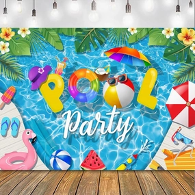 8x6 ft Pool Party Backdrop Summer Beach Birthday Decorations Background Hawaiian Flamingo Ball Photography Banner for Holiday Kids Baby Shower Swimming Party Gift Supplies