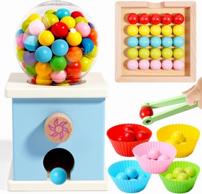 9.6" Wooden Gumball Machine Counting Montessori Toys for 3 4 5 Years Old Boys Girls, Toddler Preschool Learning Activities Toy for Kids Ages 4-8, Birthday Gifts Sensory Toys