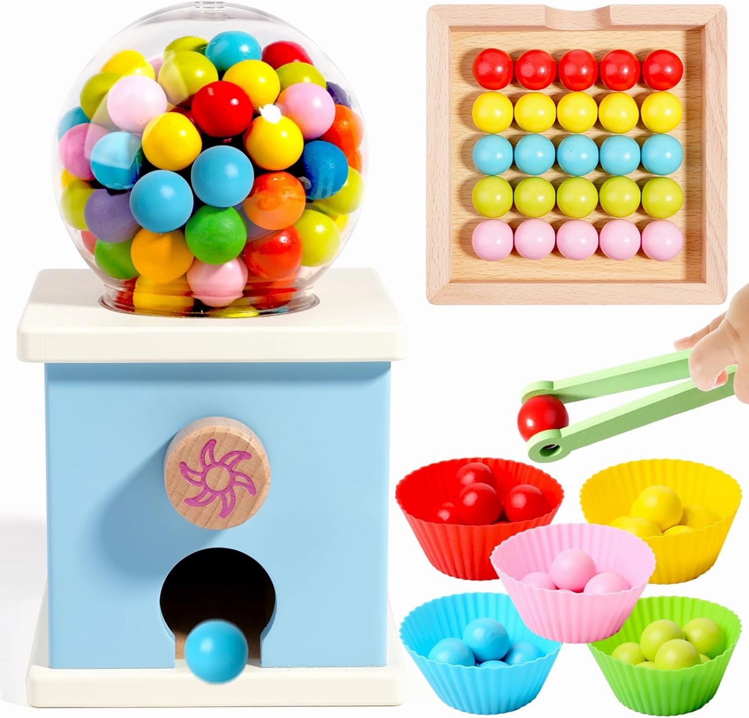 9.6" Wooden Gumball Machine Counting Montessori Toys for 3 4 5 Years Old Boys Girls, Toddler Preschool Learning Activities Toy for Kids Ages 4-8, Birthday Gifts Sensory Toys
