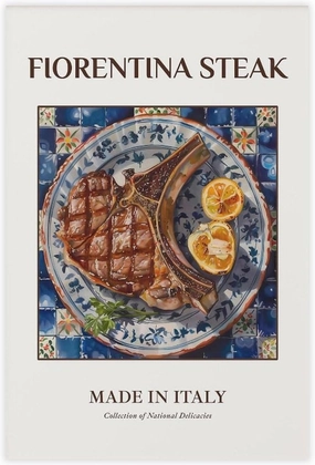 9W Fiorentina SteakFood Drink Watercolor Posters Colorful Modern Dining Room Wall Art, Kitchen Bar Decor, Vintage Drink Poster Unframe-style 20x30inch(50x75cm)