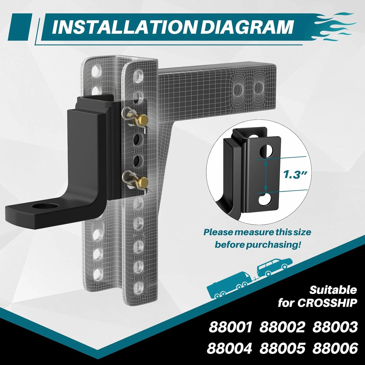 #99002 Adjustable Trailer Hitch Mount, Tow Hitch with 1" Hole, Drop/Rise, 5000 Lbs Towing Capacity with 2 Pins for Pickups Vans SUV Campers Boat（Only Suit CROSSHIP Shank Tube