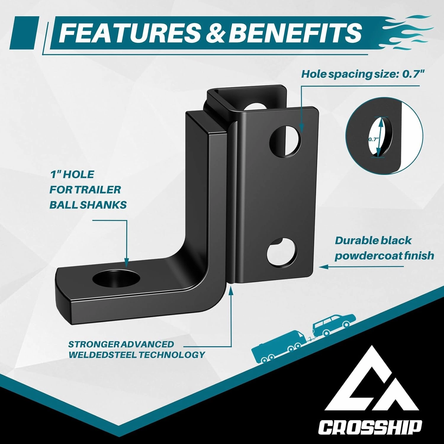 #99002 Adjustable Trailer Hitch Mount, Tow Hitch with 1" Hole, Drop/Rise, 5000 Lbs Towing Capacity with 2 Pins for Pickups Vans SUV Campers Boat（Only Suit CROSSHIP Shank Tube