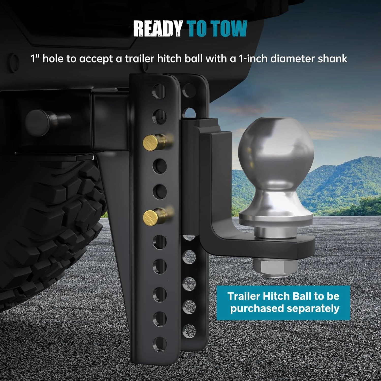 #99002 Adjustable Trailer Hitch Mount, Tow Hitch with 1" Hole, Drop/Rise, 5000 Lbs Towing Capacity with 2 Pins for Pickups Vans SUV Campers Boat（Only Suit CROSSHIP Shank Tube