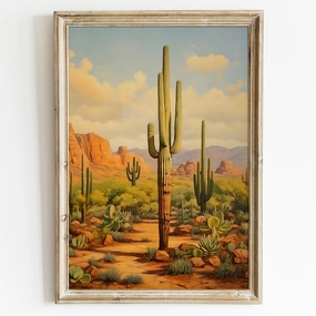 Abstract Cactus Wall Art Green Cactus Painting Desert Landscape Print Cactus Sunset Picture Desert Plant Poster Desert Landscape Canvas Natural Scenery Poster Saguaro Cactus Artwork 16x24inch No Frame