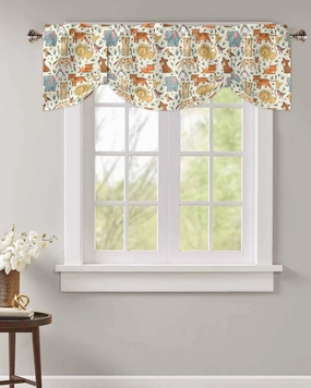 Abstract Cartoon Elephant Tiger Lion Cat Bear Tie Up Valance Curtains, Animal Focus Kitchen Light Filtering Window Treatments with 3-inch Rod Pocket for Living Room,Bedroom,42x12In