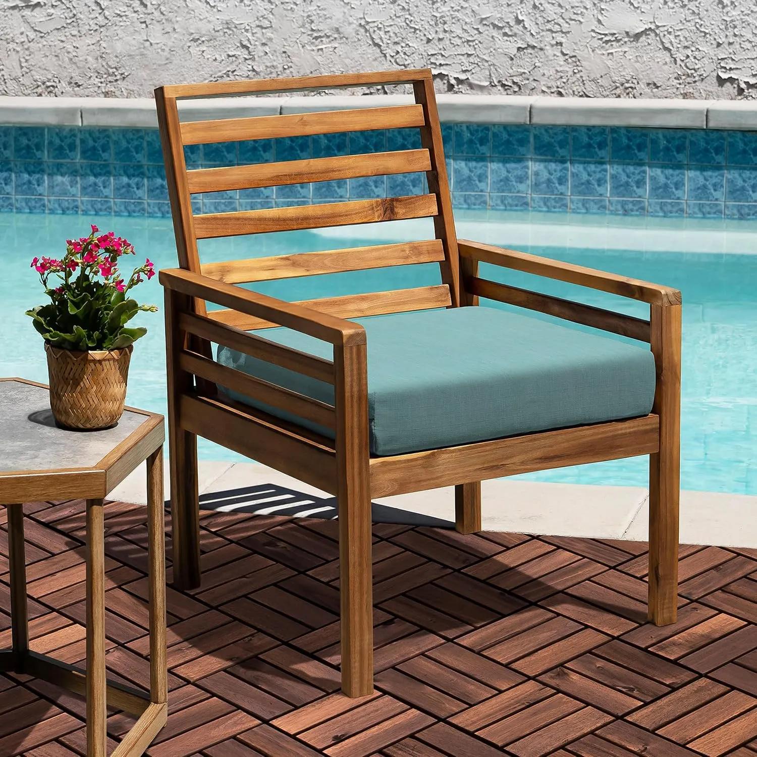 Acacia Wood Flooring Interlocking Deck Tiles for Patio Decor 9 Pcs 12 Slats VR Brown - Waterproof Indoor & Outdoor Decor - Balcony Garden Decking Tile (12.24 * 12.24 * 0.75 inches)