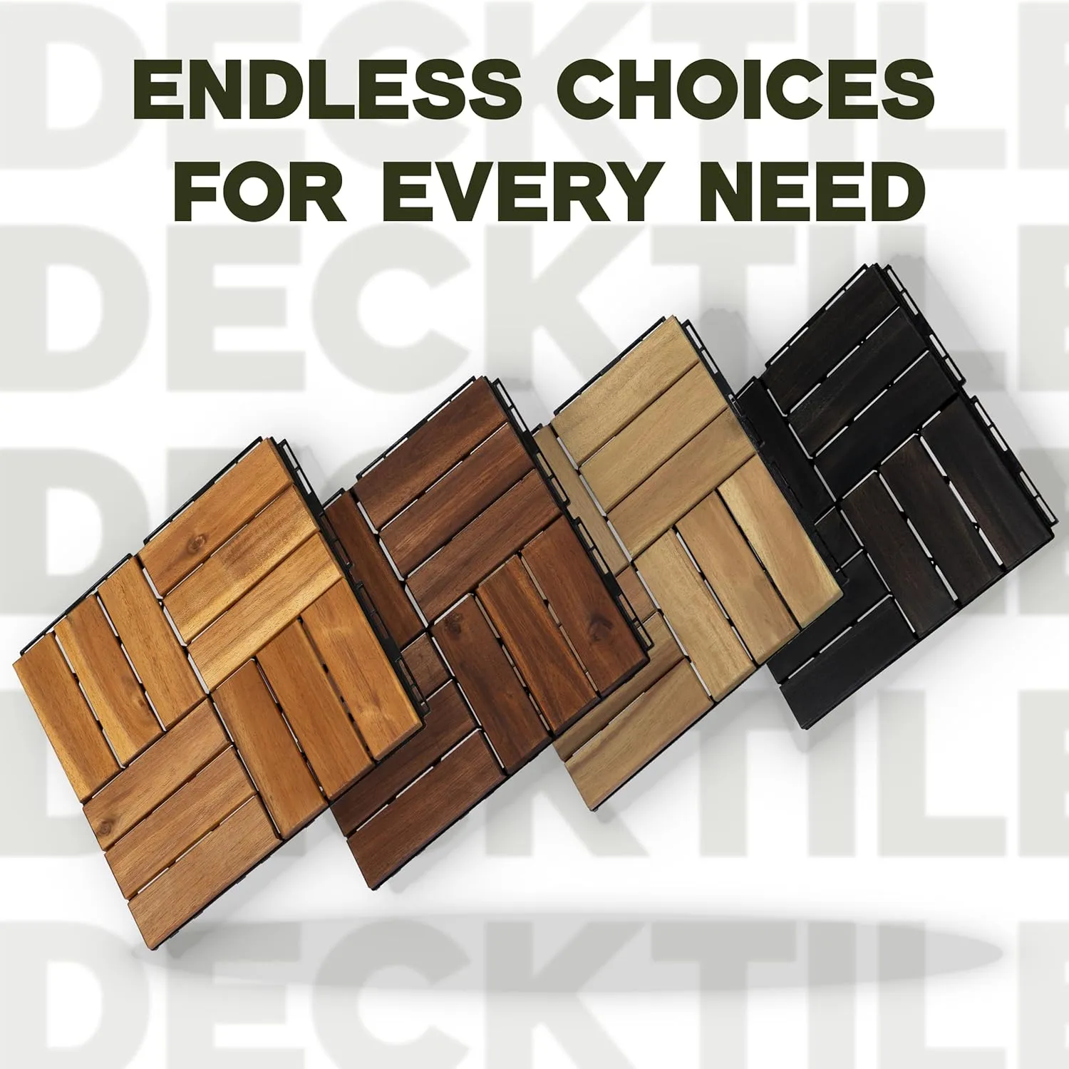 Acacia Wood Flooring Interlocking Deck Tiles for Patio Decor 9 Pcs 12 Slats VR Brown - Waterproof Indoor & Outdoor Decor - Balcony Garden Decking Tile (12.24 * 12.24 * 0.75 inches)