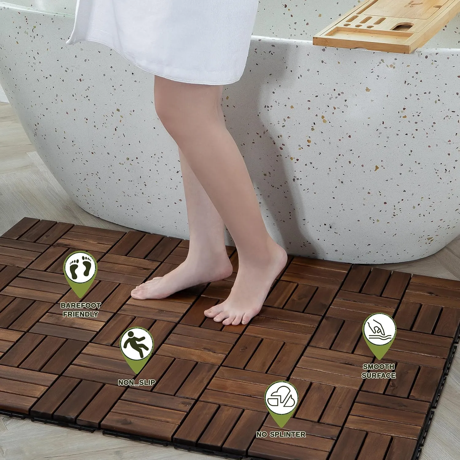 Acacia Wood Flooring Interlocking Deck Tiles for Patio Decor 9 Pcs 12 Slats VR Brown - Waterproof Indoor & Outdoor Decor - Balcony Garden Decking Tile (12.24 * 12.24 * 0.75 inches)