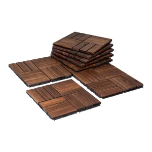 Acacia Wood Flooring Interlocking Deck Tiles for Patio Decor 9 Pcs 12 Slats VR Brown - Waterproof Indoor & Outdoor Decor - Balcony Garden Decking Tile (12.24 * 12.24 * 0.75 inches)
