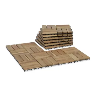 Acacia Wood Patio Deck Tiles-9 Pcs 12 Slats Interlocking Decking Tiles for Patio Decor, Waterproof Indoor & Outdoor Use, Balcony Garden Decking Tile (11.81x11.81x0.94 inches) White Oak