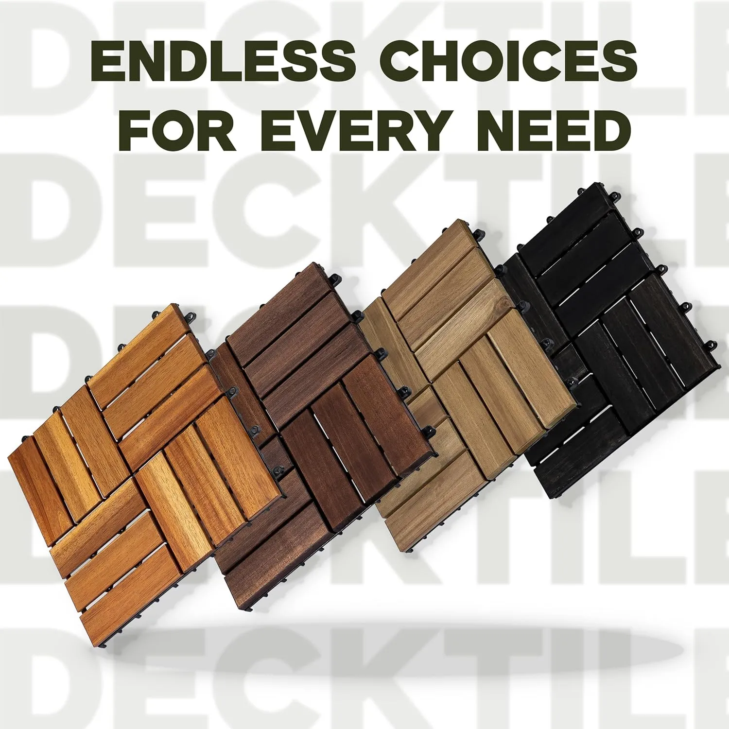 Acacia Wood Patio Deck Tiles-9 Pcs 12 Slats Interlocking Decking Tiles for Patio Decor, Waterproof Indoor & Outdoor Use, Balcony Garden Decking Tile (11.81x11.81x0.94 inches) White Oak