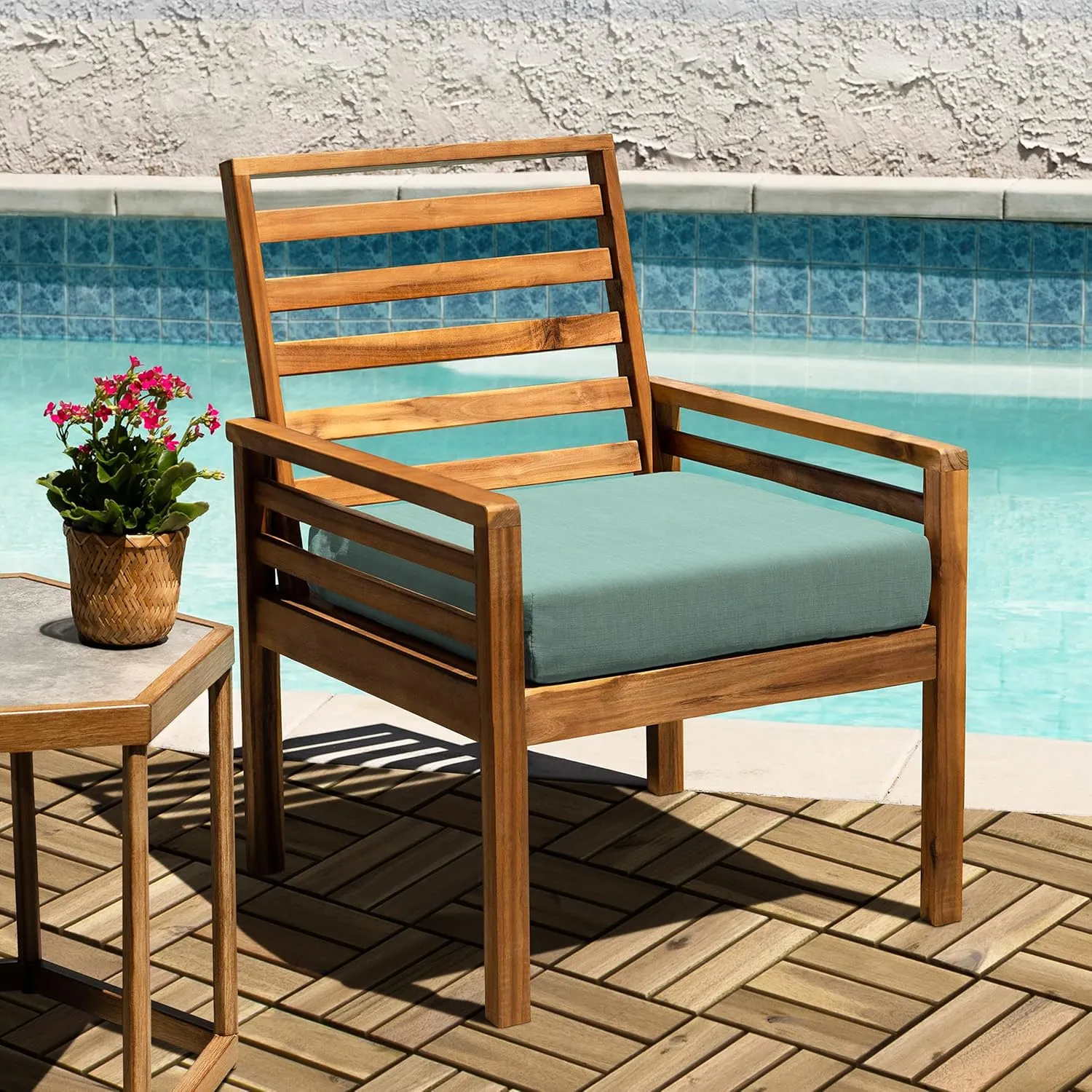 Acacia Wood Patio Deck Tiles-9 Pcs 12 Slats Interlocking Decking Tiles for Patio Decor, Waterproof Indoor & Outdoor Use, Balcony Garden Decking Tile (11.81x11.81x0.94 inches) White Oak