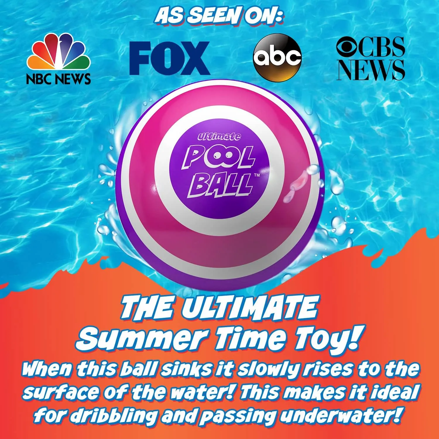 Activ Life Ultimate Pool Ball, Fill It with Water for Underwater Swimming Pool Games, Passing, Dribbling, Diving Fun Toys for Boys Girls Adults, Summer Gifts, Beach Trips, 6 inches, Pink/Purple