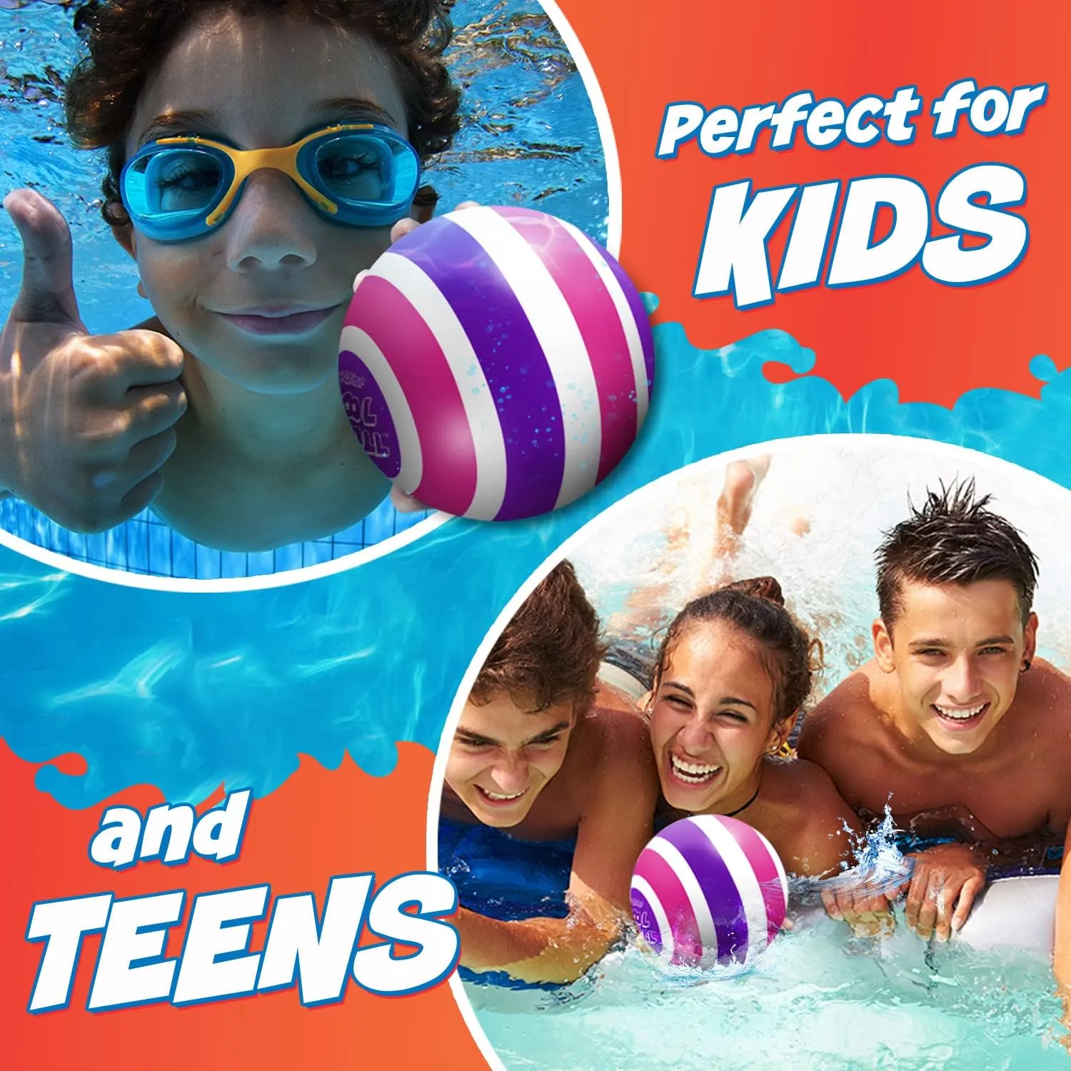 Activ Life Ultimate Pool Ball, Fill It with Water for Underwater Swimming Pool Games, Passing, Dribbling, Diving Fun Toys for Boys Girls Adults, Summer Gifts, Beach Trips, 6 inches, Pink/Purple