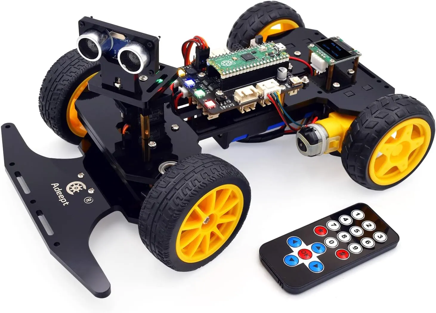 Adeept Smart Car Kit Compatible with Raspberry Pi Pico, Line Tracking, Obstacle Avoidance, Colorful Light, DIY STEM IR Remote Controlled Educational Robot Car Kit with MicroPython Code and Tutorials