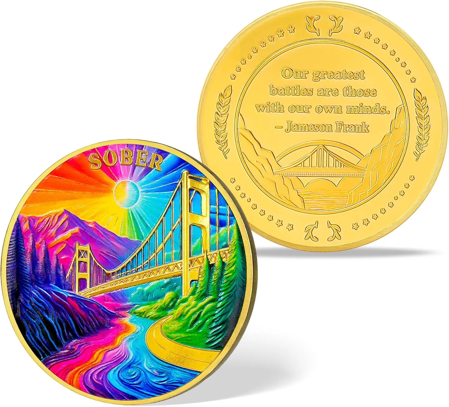 Affirmation Sobriety Coin - Rainbow Bridge NA AA Recovery Medallion - Addiction Chip Token Gift for Sober Men & Women in Narcotics & Alcoholics Anonymous