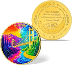 Affirmation Sobriety Coin - Rainbow Bridge NA AA Recovery Medallion - Addiction Chip Token Gift for Sober Men & Women in Narcotics & Alcoholics Anonymous