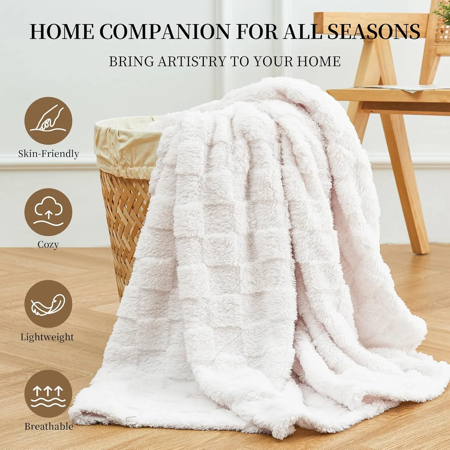 Aganear Fleece Throw Blanket - Cozy Soft Lightweight Fuzzy Checkered Throw Blanket for Women Portable Throw Blankets for Couch, Warm Present for Birthday, Christmas(50"x70", Cream White)