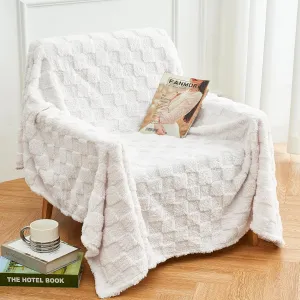 Aganear Fleece Throw Blanket - Cozy Soft Lightweight Fuzzy Checkered Throw Blanket for Women Portable Throw Blankets for Couch, Warm Present for Birthday, Christmas(50"x70", Cream White)