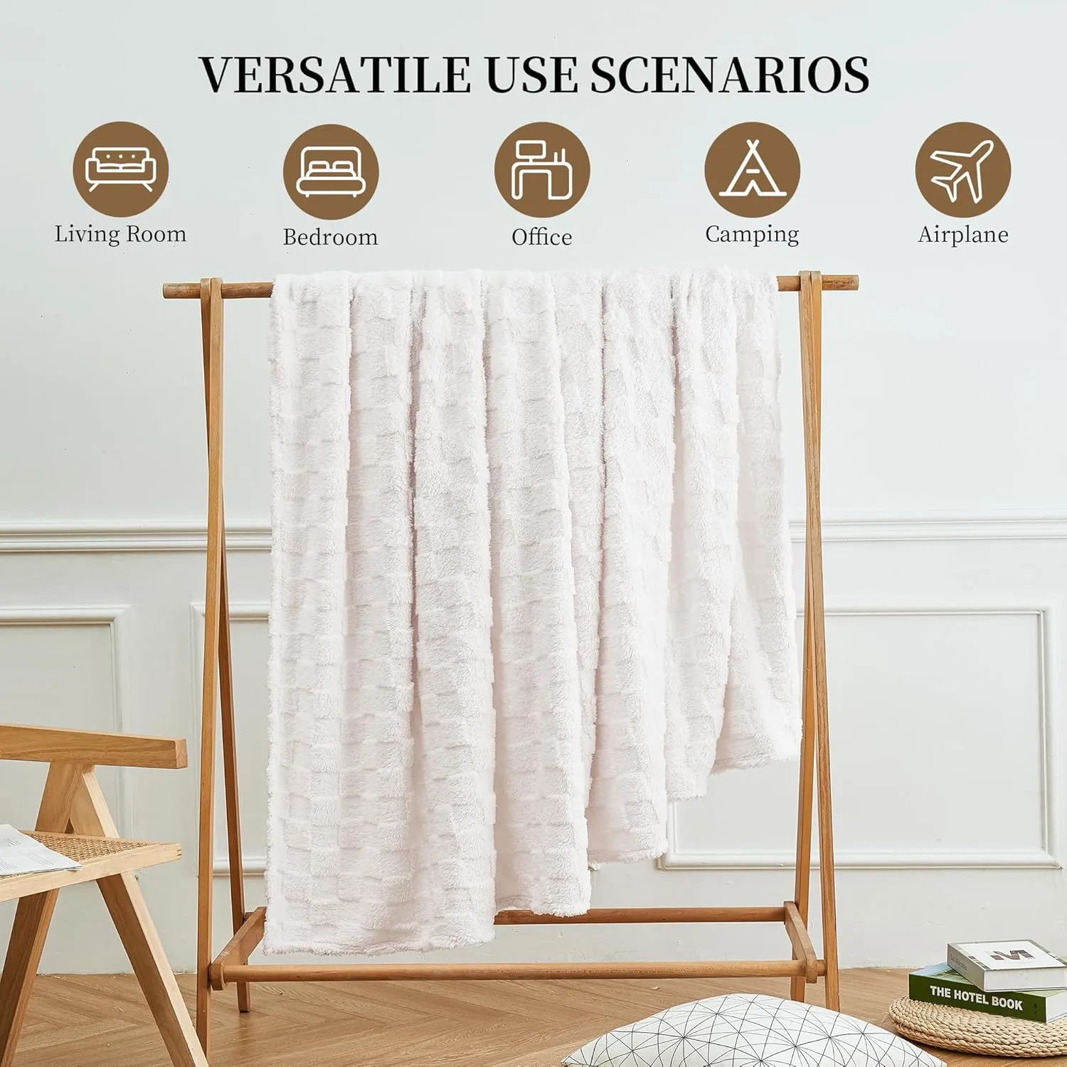 Aganear Fleece Throw Blanket - Cozy Soft Lightweight Fuzzy Checkered Throw Blanket for Women Portable Throw Blankets for Couch, Warm Present for Birthday, Christmas(50"x70", Cream White)