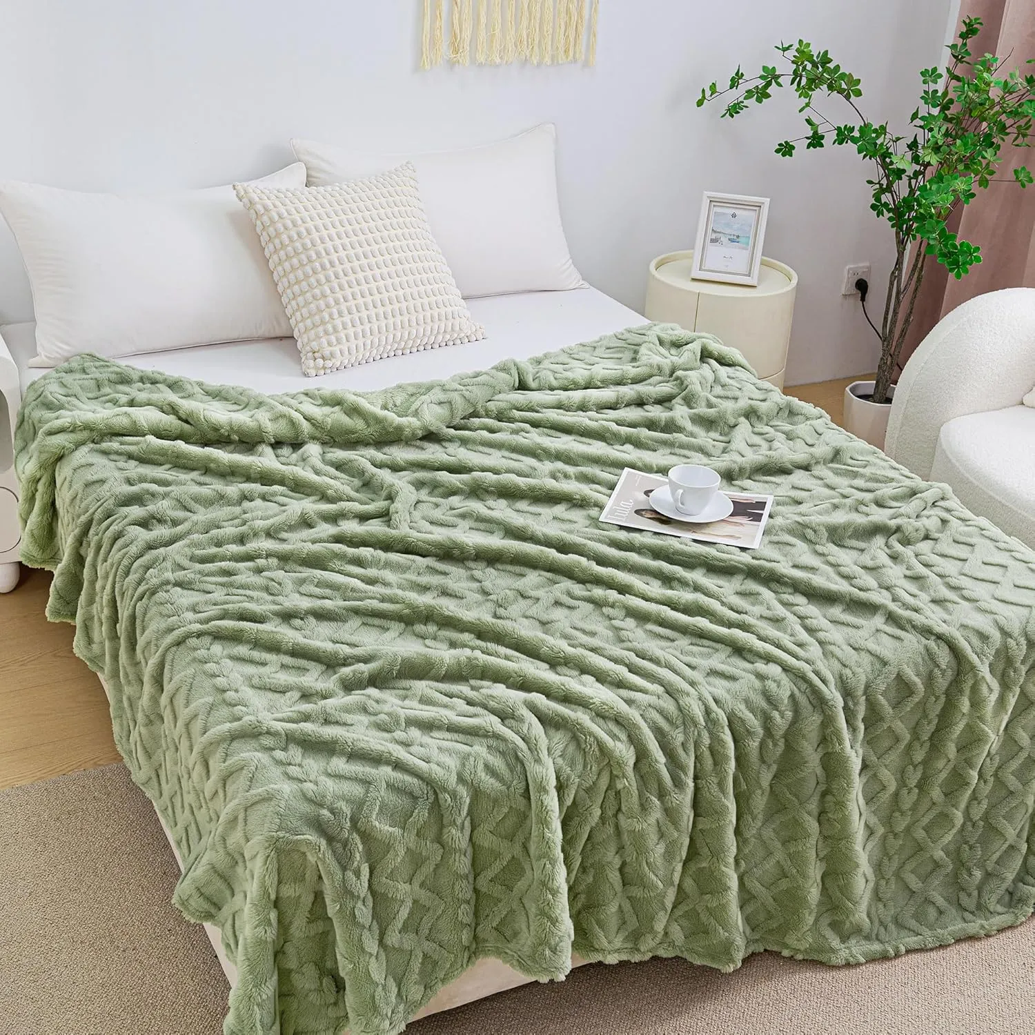 Aganear Fleece Throw Blanket - Cozy Soft Lightweight Fuzzy Throw Blanket for Women Portable Throw Blankets for Couch, Warm Present for Birthday, Christmas, Halloween, Housewarming(50"x60", Sage Green)