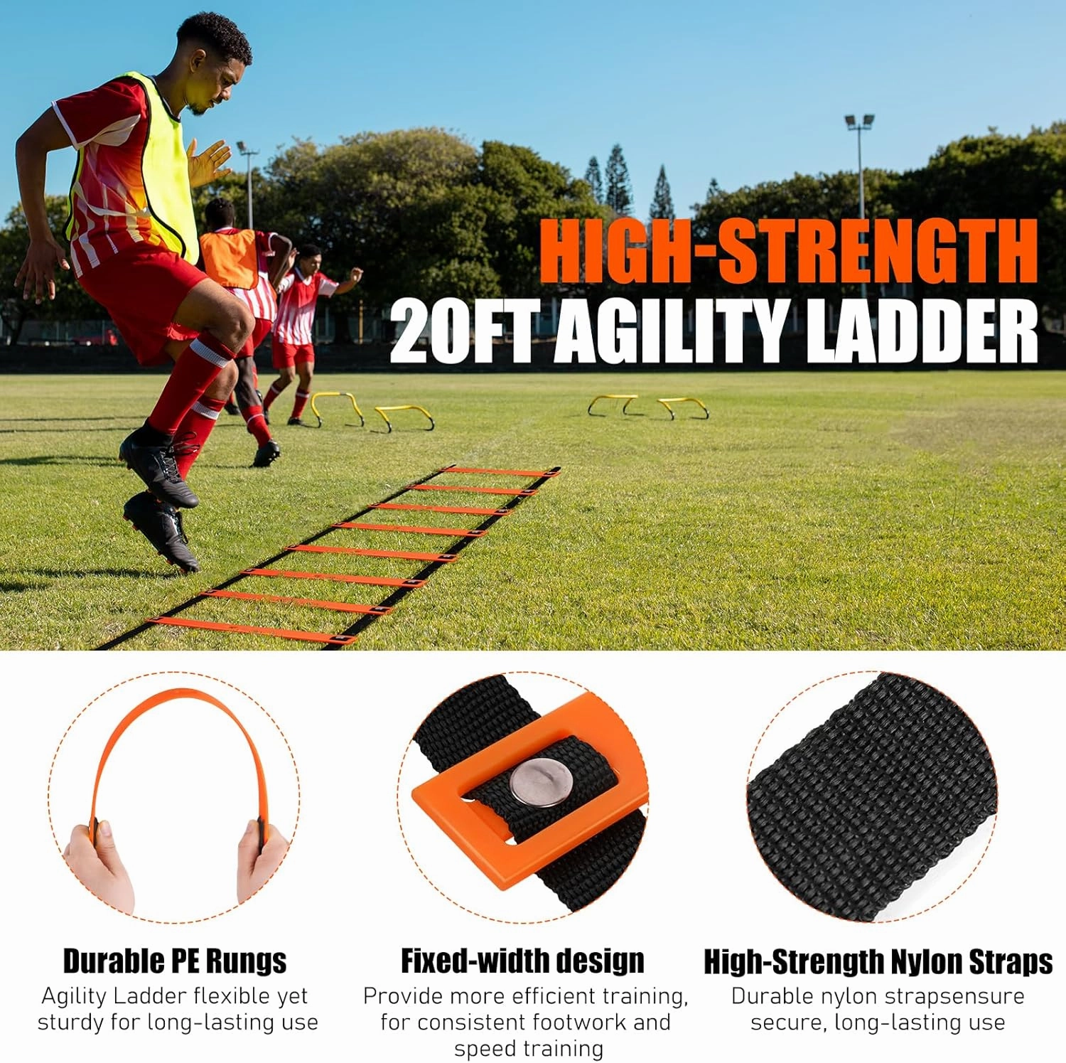 Agility Speed Training Equipment Set - 20ft Speed Ladder, 12 Cones, 4 Adjustable Hurdles, Jump Rope, Parachute | Ideal for Basketball, Football, Soccer, for Kids, Youth, Adults
