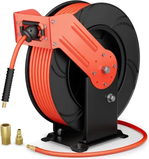 Air Hose Reel, 3/8 In X 66 FT Retractable Air Hose Reel, Double Arm & Auto Rewind Air Compressor Hose Reel, Max 300PSI Air Tool Hose Reels with 6 FT Lead for Ceiling/Wall Mounts