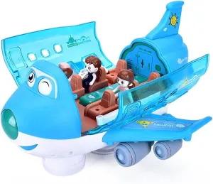 Airliner Musical Aircraft Simulation Model, 360 Rotation Jet With Lights & Music, Universal Wheel, 1 Air Hostess and 2 Passengers (Blue)