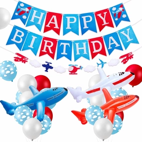 Airplane Birthday Party Supplies 56 Pieces Airplane Themed Party Decoration with Inflatable Balloons Thick Latex Balloon Birthday Banners Cloud Decor