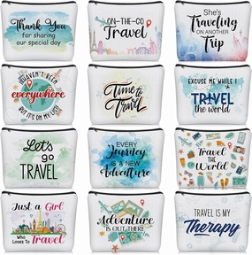 Aliceset 12 Pcs Travel Gifts for Women Globe Travel Makeup Bag with Zipper Trip Cosmetic Toiletry Organizer Bag Gift Trip Accessories for Birthday Christmas International Travelers Female Friend
