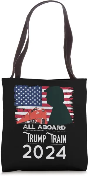 All Aboard Trump Train 2024 Vintage American Flag Apparel Tote Bag