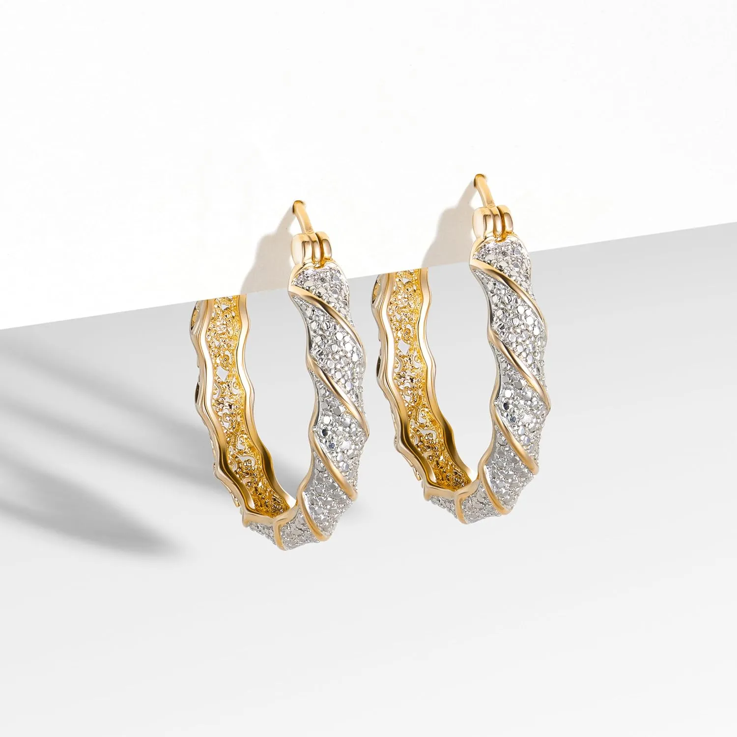 Amazon Essentials Plated Bronze Diamond Accent Twisted Hoop Earrings (previously Amazon Collection)