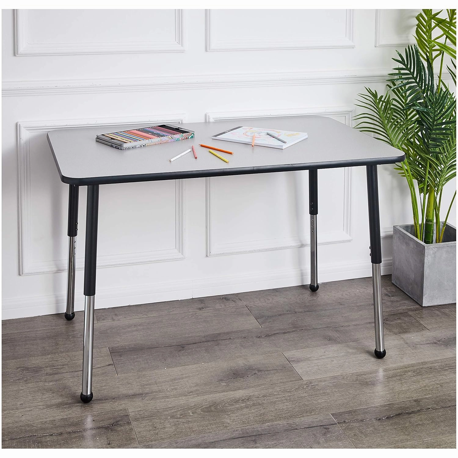 Amazon Basics Adjustable Rectangular Classroom Activity Table, Writing Desk, Adjustable Height 19-30 Inch, Grey Top/Black Edge, 47" W x 29" L x 30" H