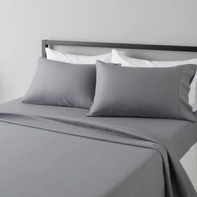 Amazon Basics Lightweight Super Soft Comfortable Brushed Microfiber 4 Piece Bed Sheet Set with 14-Inch Deep Pockets, Queen, Dark Gray, Solid