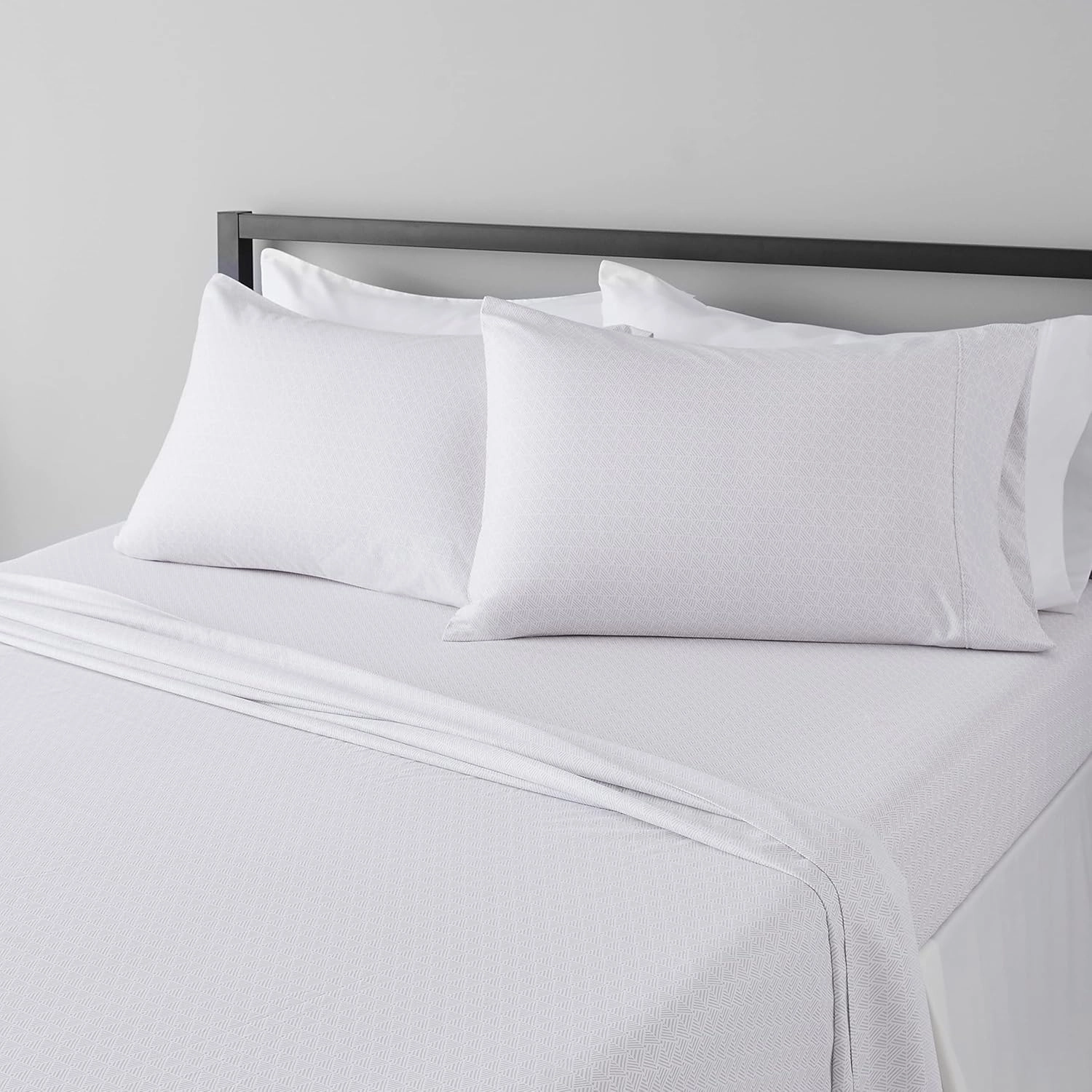 Amazon Basics Lightweight Super Soft, Comfortable Easy Care Microfiber 4 Piece Bed Sheet Set with 14-Inch Deep Pockets, Queen, Gray Crosshatch, Printed
