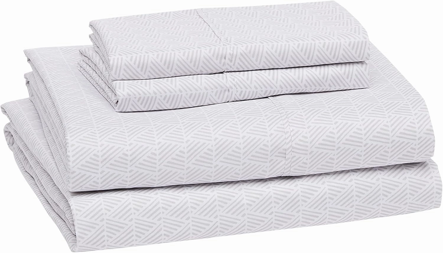Amazon Basics Lightweight Super Soft, Comfortable Easy Care Microfiber 4 Piece Bed Sheet Set with 14-Inch Deep Pockets, Queen, Gray Crosshatch, Printed