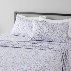 Amazon Basics Lightweight Super Soft Easy Care Microfiber 4 Piece Bed Sheet Set With 14-inch Deep Pockets, Full, Blue Floral,Printed